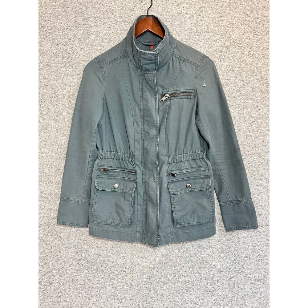 Gap Parka Jacket Women XS Pockets Denim Zip Up Long Sleeve 100% Cotton Gray